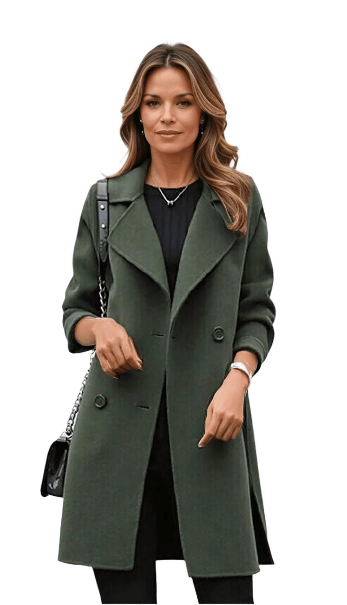 Women’s Longline Lapel Winter Coat – Double-Breasted Smart Outerwear for Office and City Wear