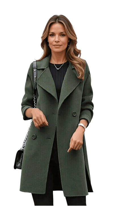 Women’s Longline Lapel Winter Coat – Double-Breasted Smart Outerwear for Office and City Wear