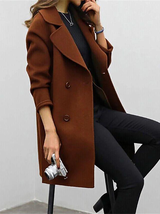Women’s Longline Lapel Winter Coat – Double-Breasted Smart Outerwear for Office and City Wear