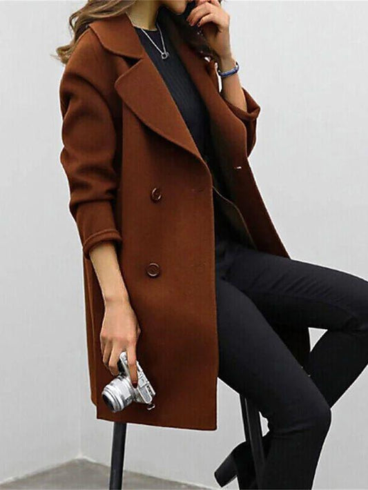 Women’s Longline Lapel Winter Coat – Double-Breasted Smart Outerwear for Office and City Wear