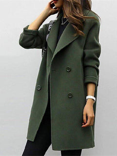 Women’s Longline Lapel Winter Coat – Double-Breasted Smart Outerwear for Office and City Wear