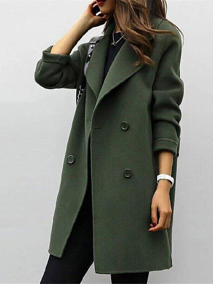 Women’s Longline Lapel Winter Coat – Double-Breasted Smart Outerwear for Office and City Wear