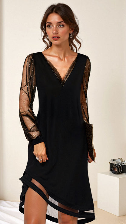 Women’s Sequin V-Neck Party Dress – Long-Sleeve Occasion Style for Summer Evening Events
