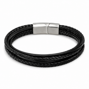 Black multi-layer woven leather bracelet on white
