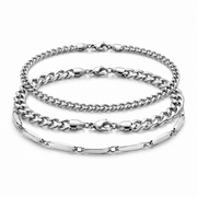 Three-piece stainless steel bracelet set on white