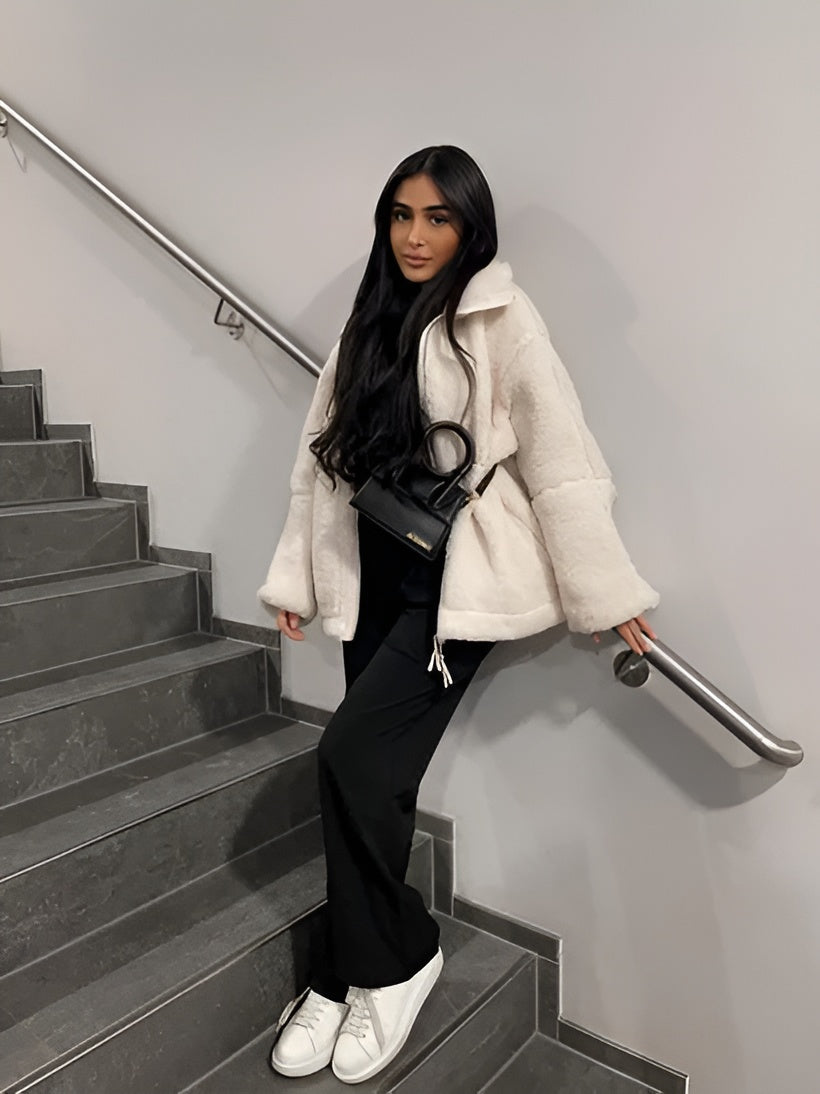 Women’s Oversized Teddy Coat – Lapel Collar with Large Patch Pockets