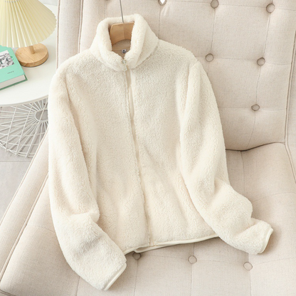 Women’s Plush Fleece Zip Jacket – Soft Stand-Collar Layer for Everyday Winter Comfort
