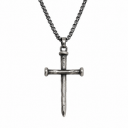 Men's antique silver-tone nail cross necklace