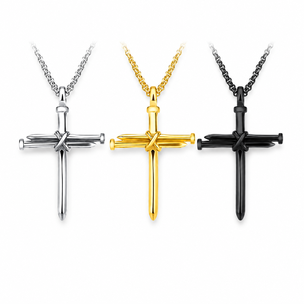 nail cross pendant on white background