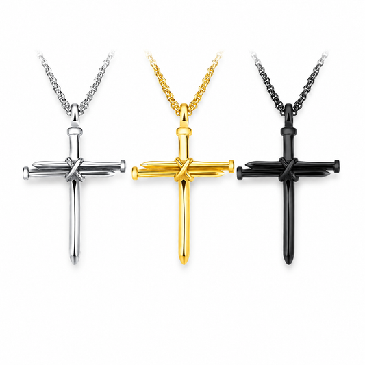nail cross pendant on white background