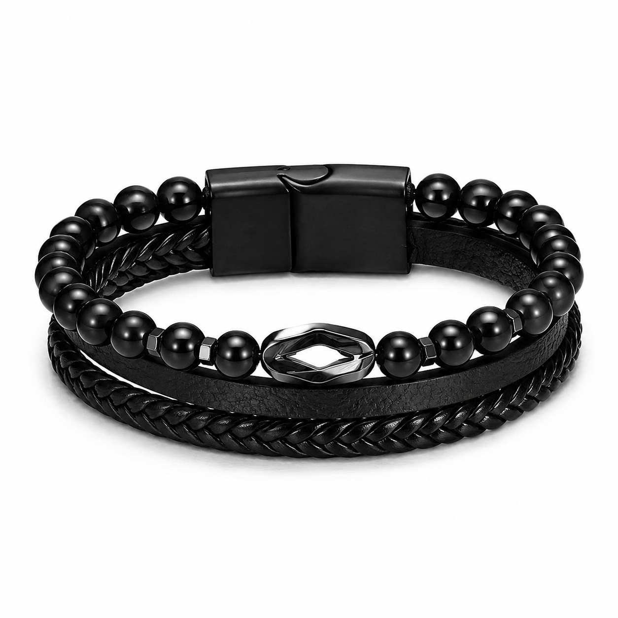 Black obsidian natural stone bracelet on white