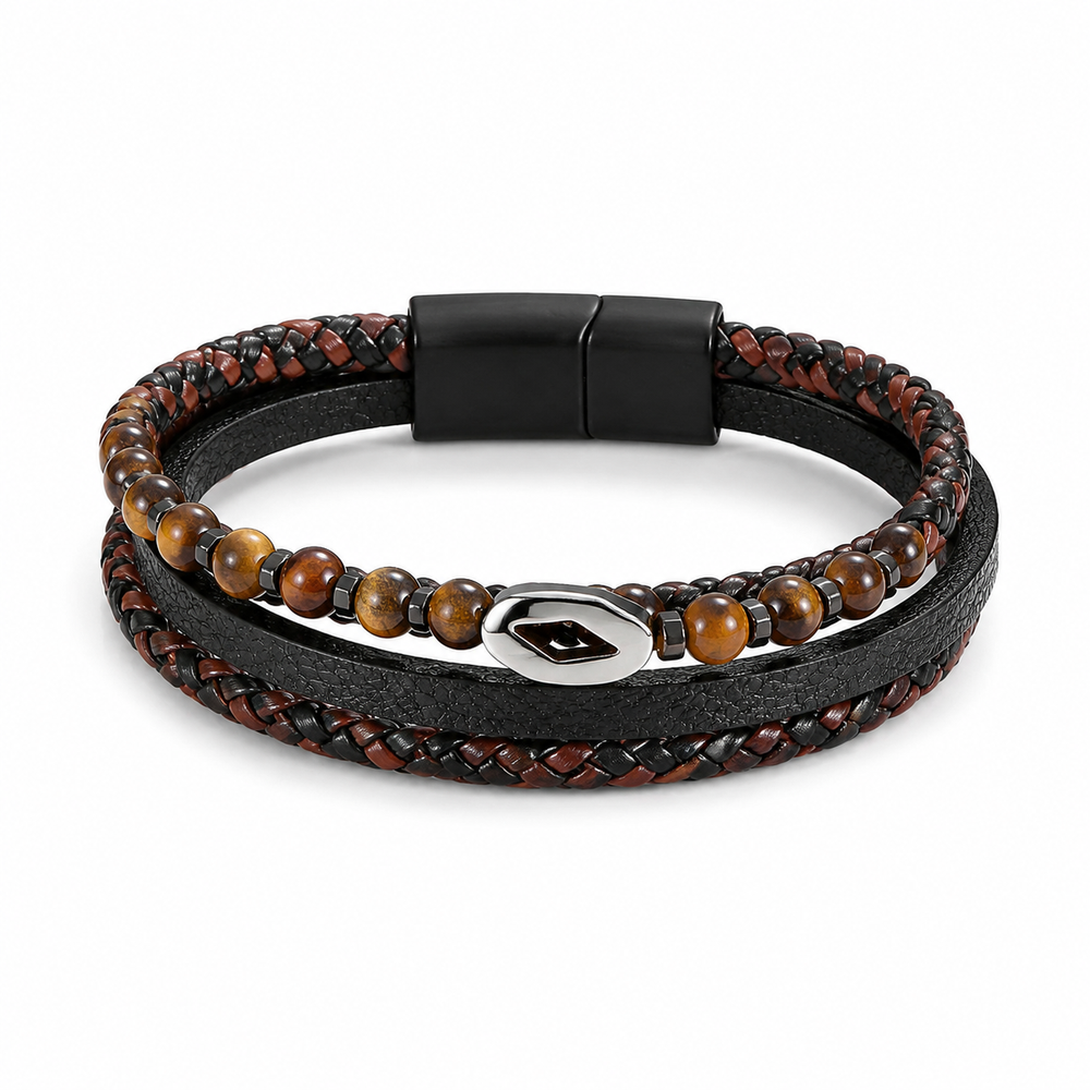 Brown tiger eye natural stone bracelet on white
