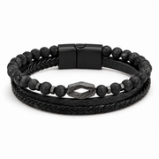 Black volcanic rock natural stone bracelet on white