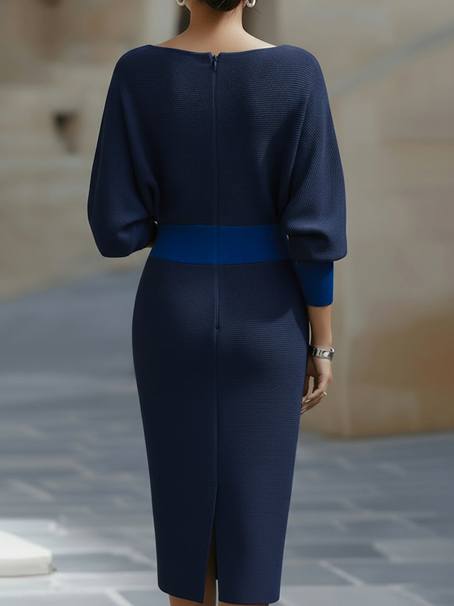 Women’s Cocktail Dress – Midi Dress with Cowl Neck and Ruched Waist