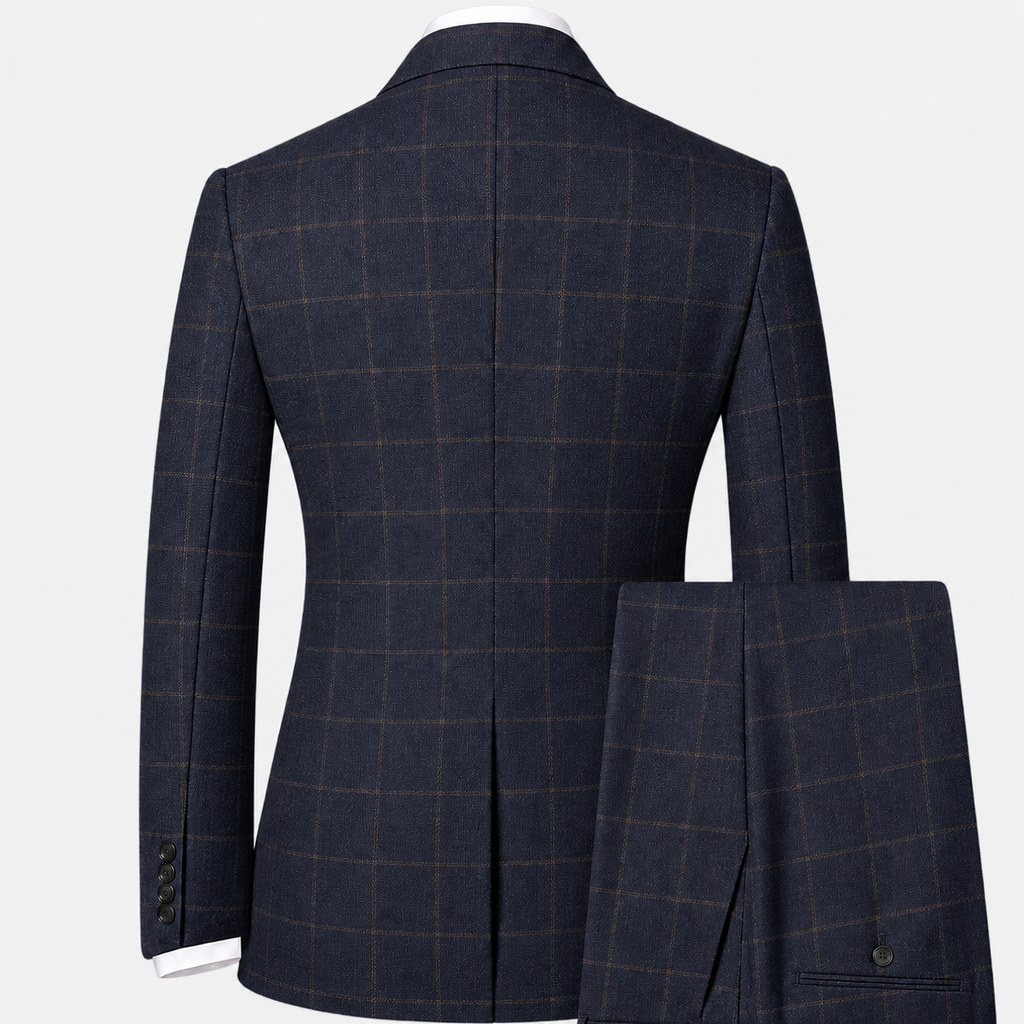 Men’s Checked Three-Piece Suit for Weddings Business and Formal Events