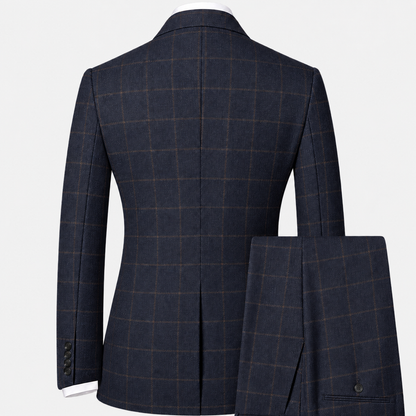 Men’s Checked Three-Piece Suit for Weddings Business and Formal Events