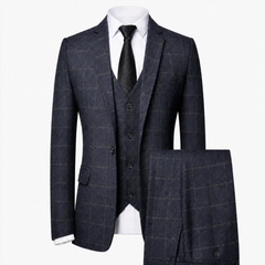 Men’s Checked Three-Piece Suit for Weddings Business and Formal Events