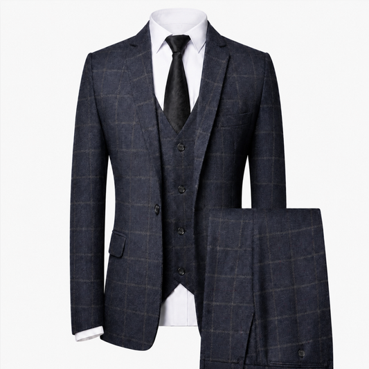 Men’s Checked Three-Piece Suit for Weddings Business and Formal Events