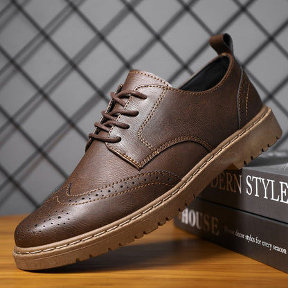 Men’s Casual Derby Shoes – Lace-Up Low-Top Design with Moc-Toe Stitching and Chunky Tread Sole