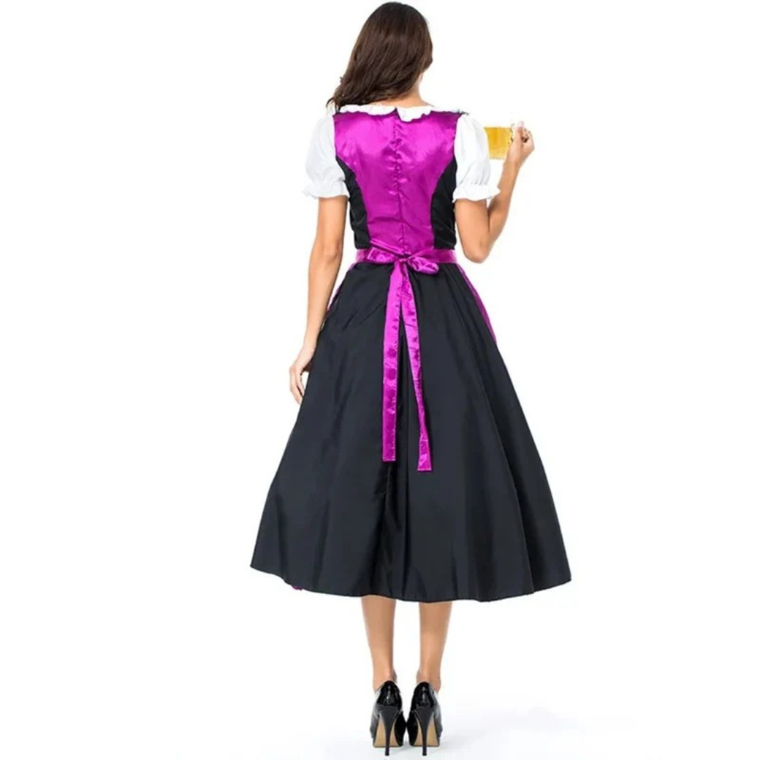 Women’s Lace-Up Dirndl Midi Dress – Traditional Oktoberfest Style with Apron