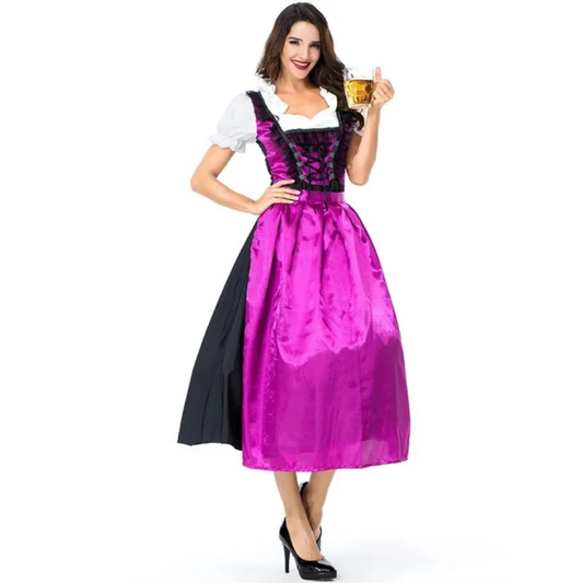Women’s Lace-Up Dirndl Midi Dress – Traditional Oktoberfest Style with Apron