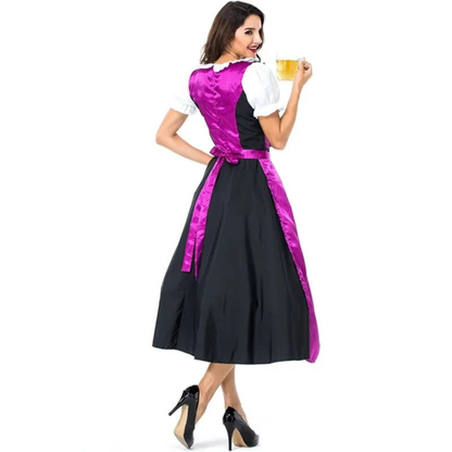 Women’s Lace-Up Dirndl Midi Dress – Traditional Oktoberfest Style with Apron
