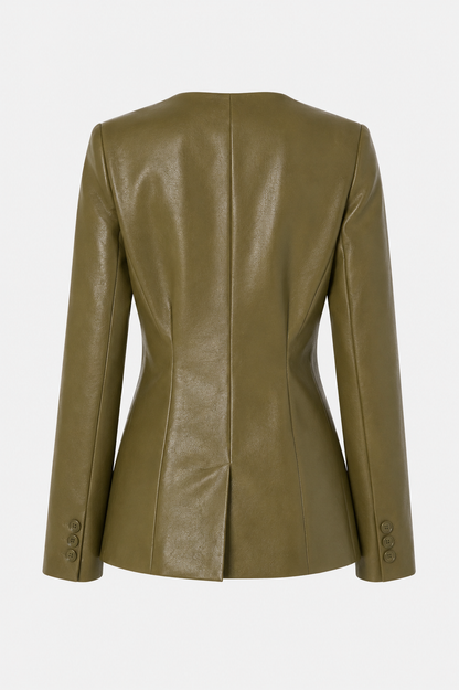Women’s Collarless Wrap Blazer – Sculpted V-Neck Tailoring for Office and Evening Wear