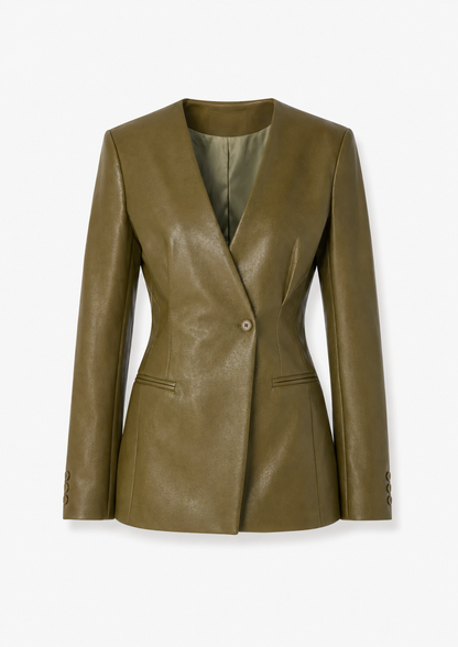 Women’s Collarless Wrap Blazer – Sculpted V-Neck Tailoring for Office and Evening Wear