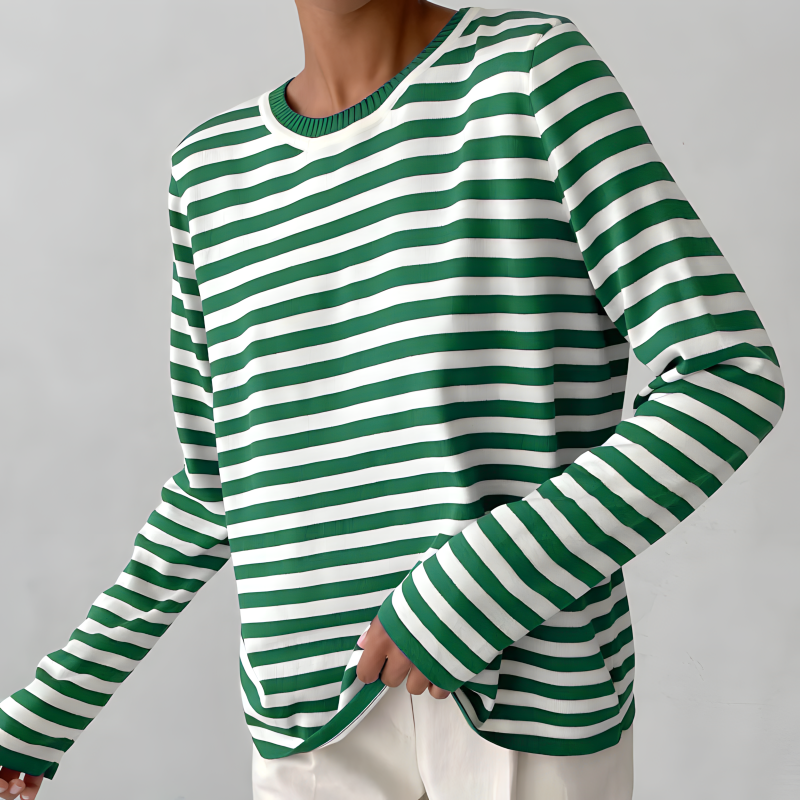 Women’s Printed Crew-Neck Knit Top – Lightweight Long-Sleeve Layer for Everyday Wear