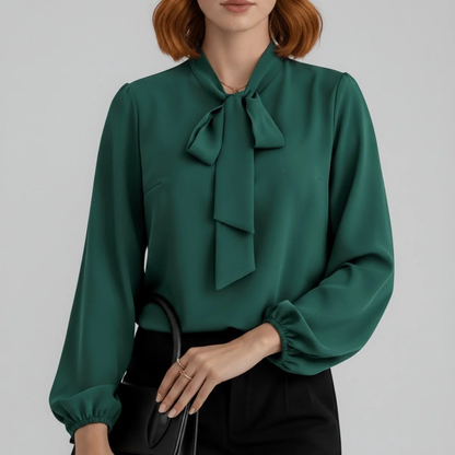Women’s Bow Neck Blouse – Relaxed Long-Sleeve Style for Office and Smart Casual Wear