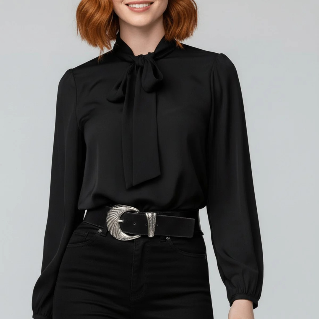 Women’s Bow Neck Blouse – Relaxed Long-Sleeve Style for Office and Smart Casual Wear