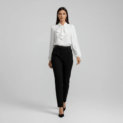 Women’s Bow Neck Blouse – Relaxed Long-Sleeve Style for Office and Smart Casual Wear