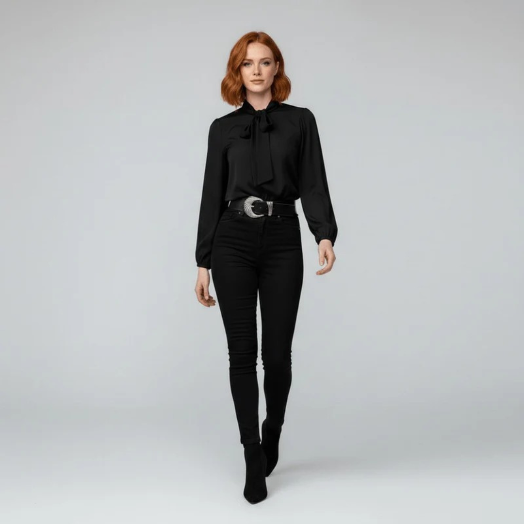 Women’s Bow Neck Blouse – Relaxed Long-Sleeve Style for Office and Smart Casual Wear