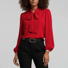 Women’s Bow Neck Blouse – Relaxed Long-Sleeve Style for Office and Smart Casual Wear