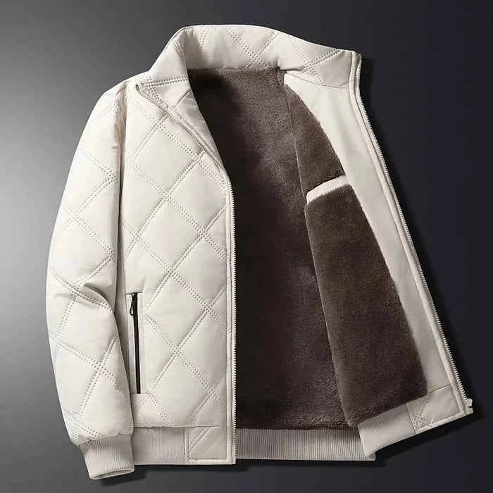 Men’s Quilted Fleece-Lined Outdoor Jacket – Wind-Resistant Zip-Up Coat with Secure Pockets for Hiking and Travel