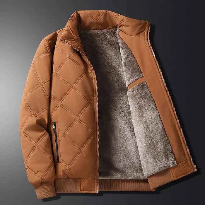 Men’s Quilted Fleece-Lined Outdoor Jacket – Wind-Resistant Zip-Up Coat with Secure Pockets for Hiking and Travel