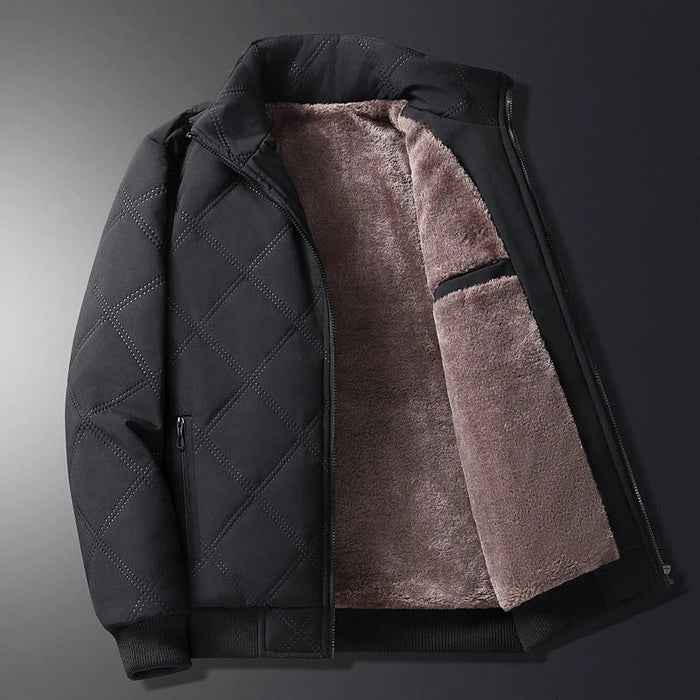 Men’s Quilted Fleece-Lined Outdoor Jacket – Wind-Resistant Zip-Up Coat with Secure Pockets for Hiking and Travel