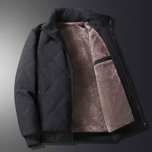 Men’s Quilted Fleece-Lined Outdoor Jacket – Wind-Resistant Zip-Up Coat with Secure Pockets for Hiking and Travel