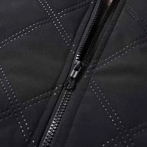 Men’s Quilted Fleece-Lined Outdoor Jacket – Wind-Resistant Zip-Up Coat with Secure Pockets for Hiking and Travel