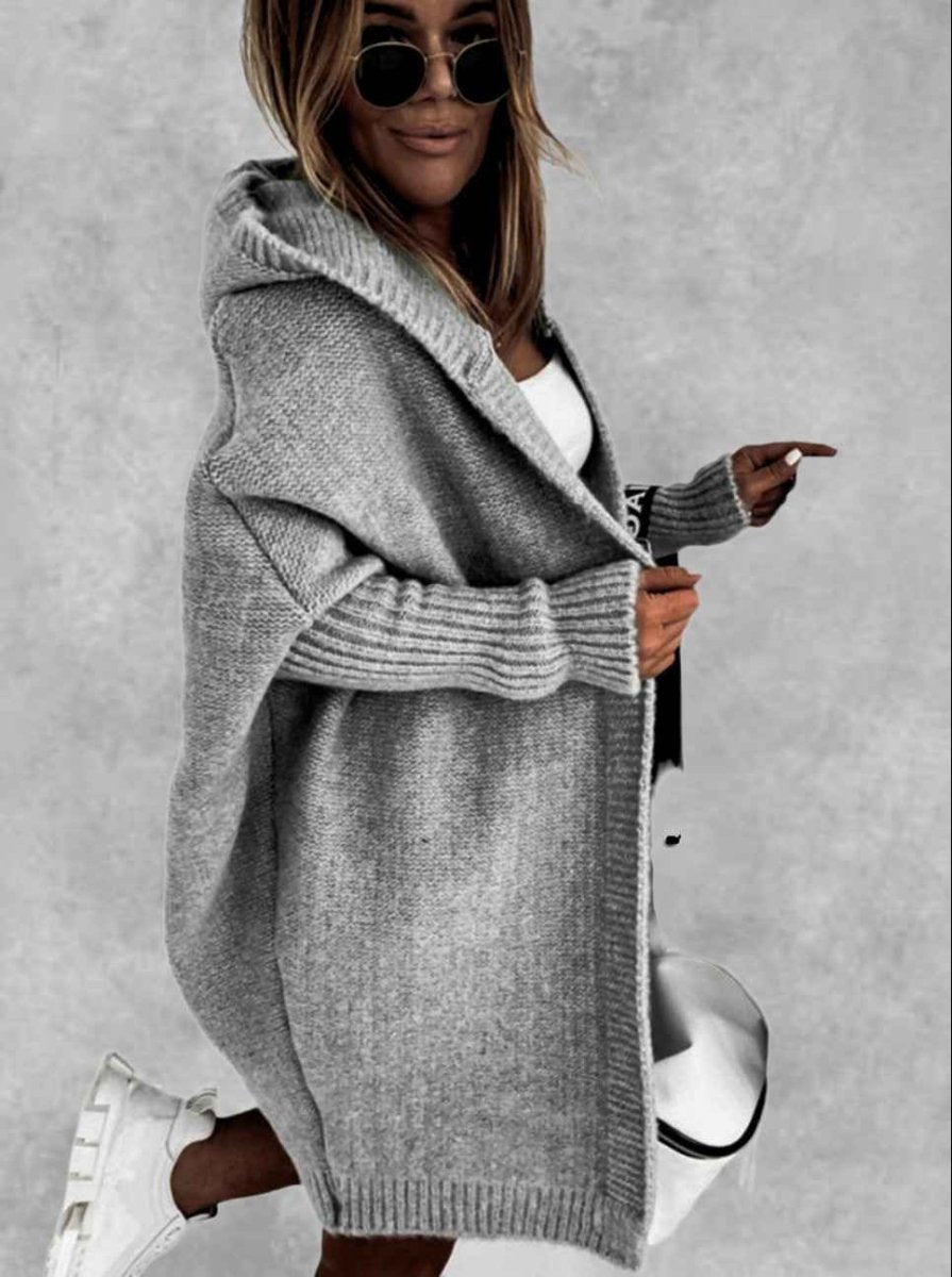 Women’s Hooded Oversized Knit Cardigan – Cosy Open-Front Layer for Autumn and Travel
