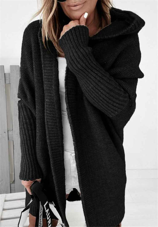 Women’s Hooded Oversized Knit Cardigan – Cosy Open-Front Layer for Autumn and Travel