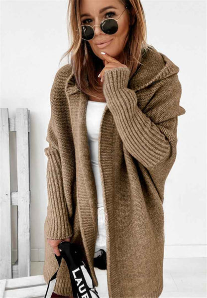 Women’s Hooded Oversized Knit Cardigan – Cosy Open-Front Layer for Autumn and Travel