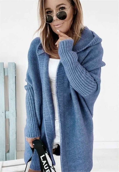 Women’s Hooded Oversized Knit Cardigan – Cosy Open-Front Layer for Autumn and Travel
