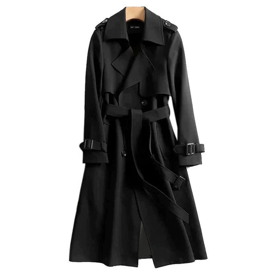 Women’s Oversized Double-Breasted Trench Coat – Belted Relaxed-Fit Coat with Wide Lapels and Tie Cuffs