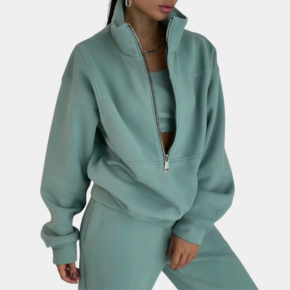 Women’s Oversized Half-Zip Jogging Set – High-Neck Sweatshirt and Cuffed Joggers for Relaxed Everyday Wear