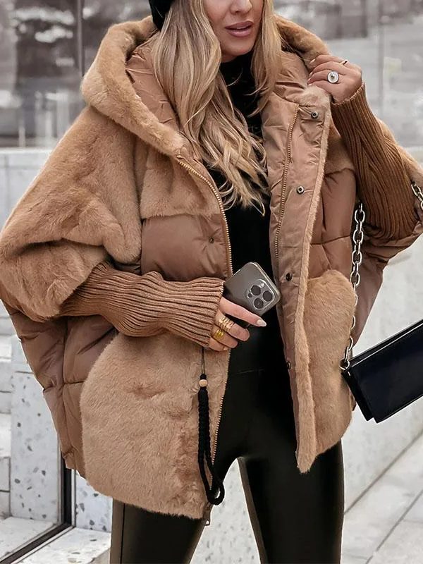 Women’s Oversized Faux-Fur Puffer Jacket – Hooded Winter Coat with Plush Trim for Cold-Weather Layering