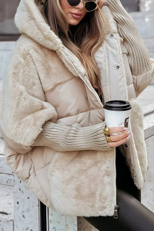 Women’s Oversized Faux-Fur Puffer Jacket – Hooded Winter Coat with Plush Trim for Cold-Weather Layering