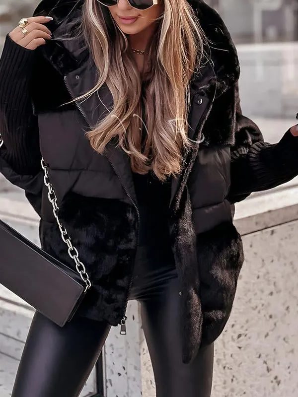 Women’s Oversized Faux-Fur Puffer Jacket – Hooded Winter Coat with Plush Trim for Cold-Weather Layering