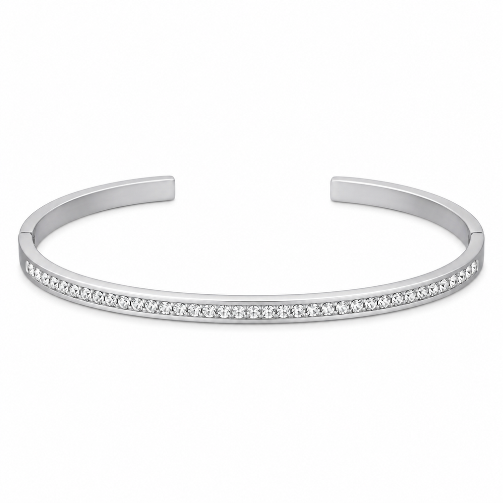 Single-Row Stainless Steel Cuff Bracelet – Steel Tone on white