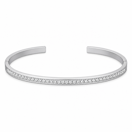 Single-Row Stainless Steel Cuff Bracelet – Steel Tone on white